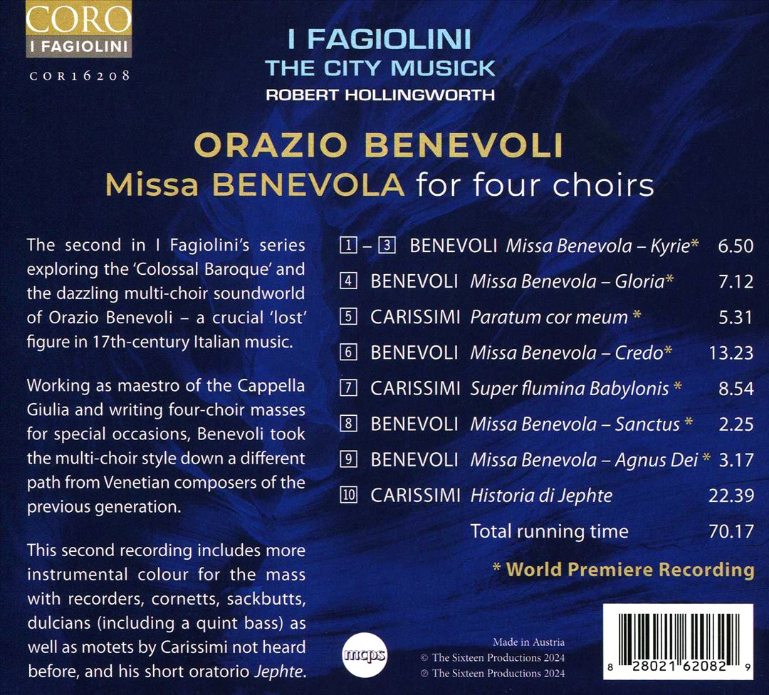 Orazio Benevoli: Missa Benevola for Four Choirs; Carissimi: Jephte cover art