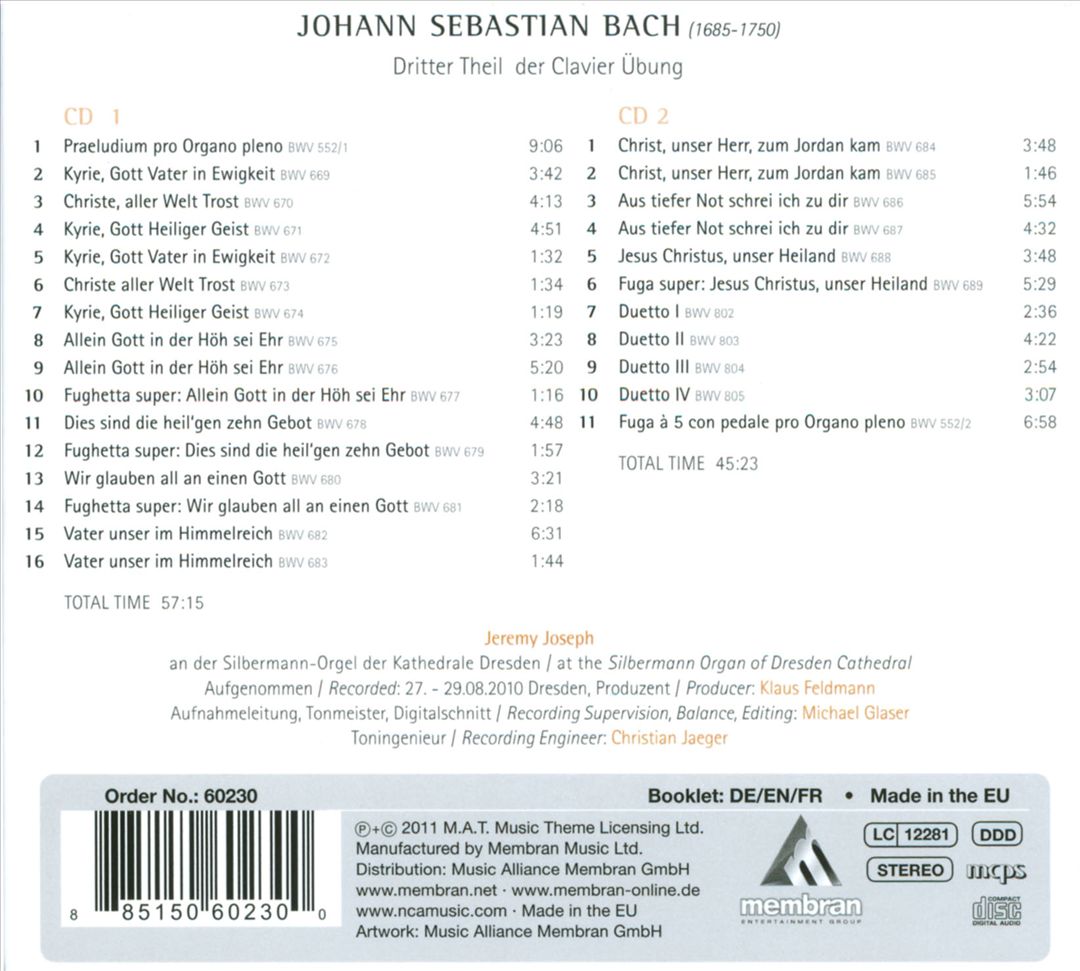 Bach: Dritter Theil der Clavier Übung cover art