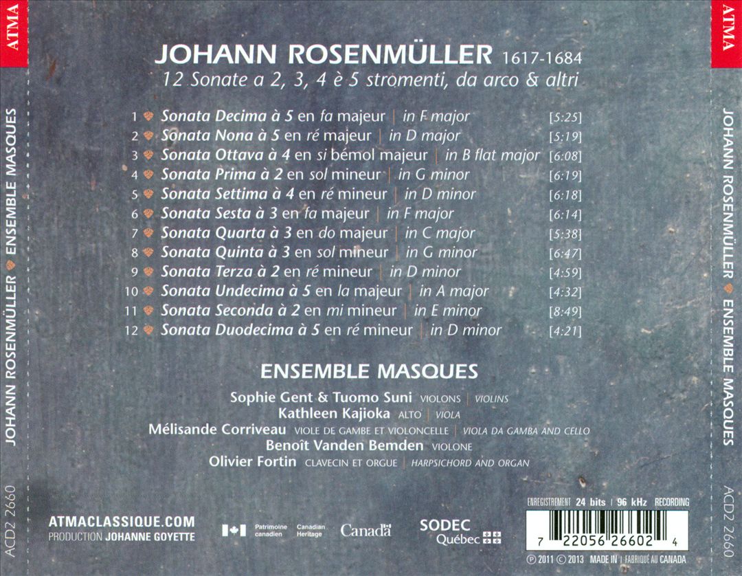 Johann Rosenmüller: Sonate a 2, 3, 4 è 5 stromenti, da arco & altri cover art