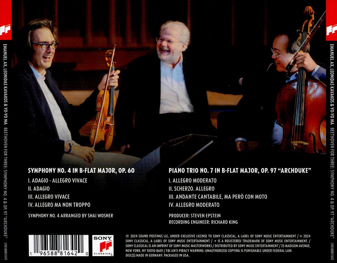 Beethoven for Three: Symphony No. 4 and Op. 97 "Archduke" cover art
