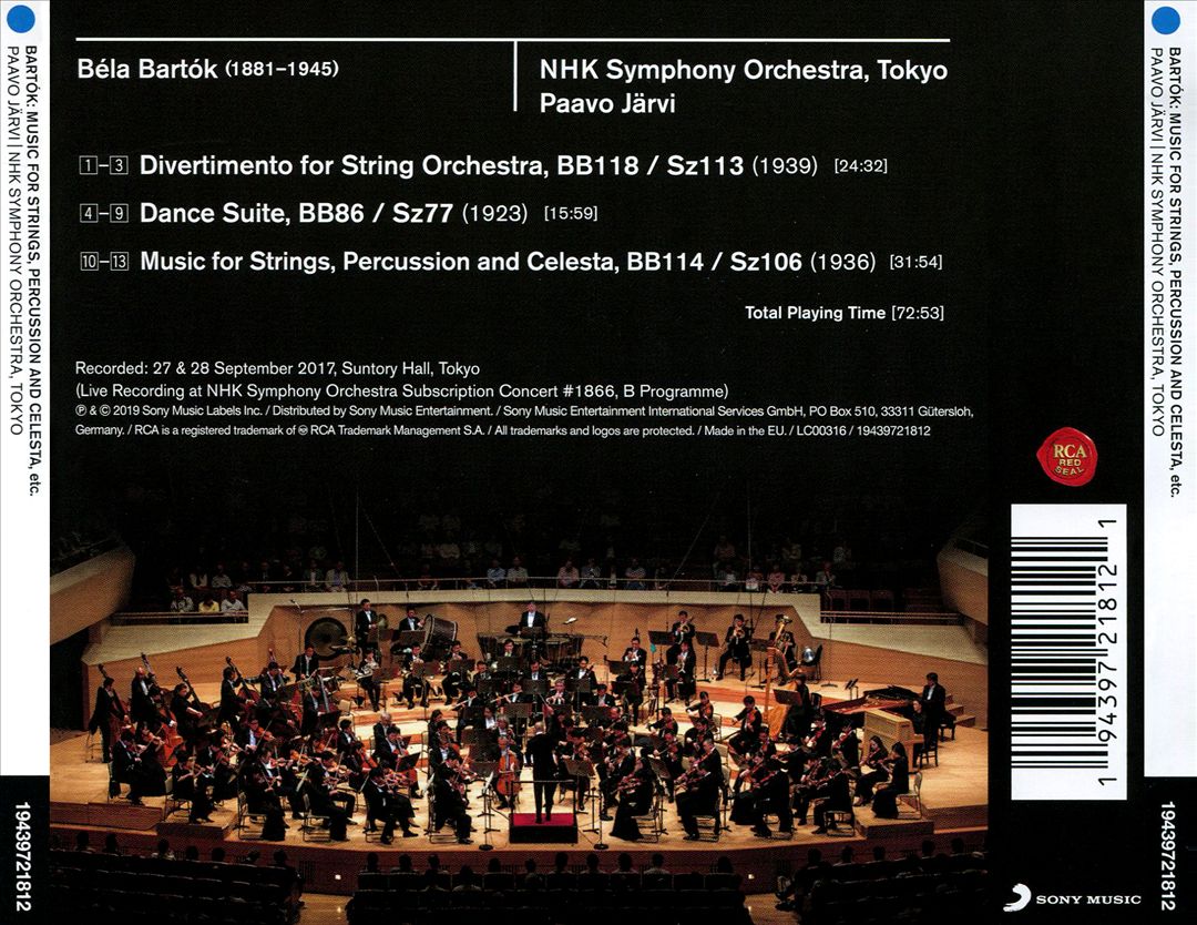Bartók: Music for Strings, Percussion and Celesta; Divertimento for String Orchestra; Dance Suite cover art