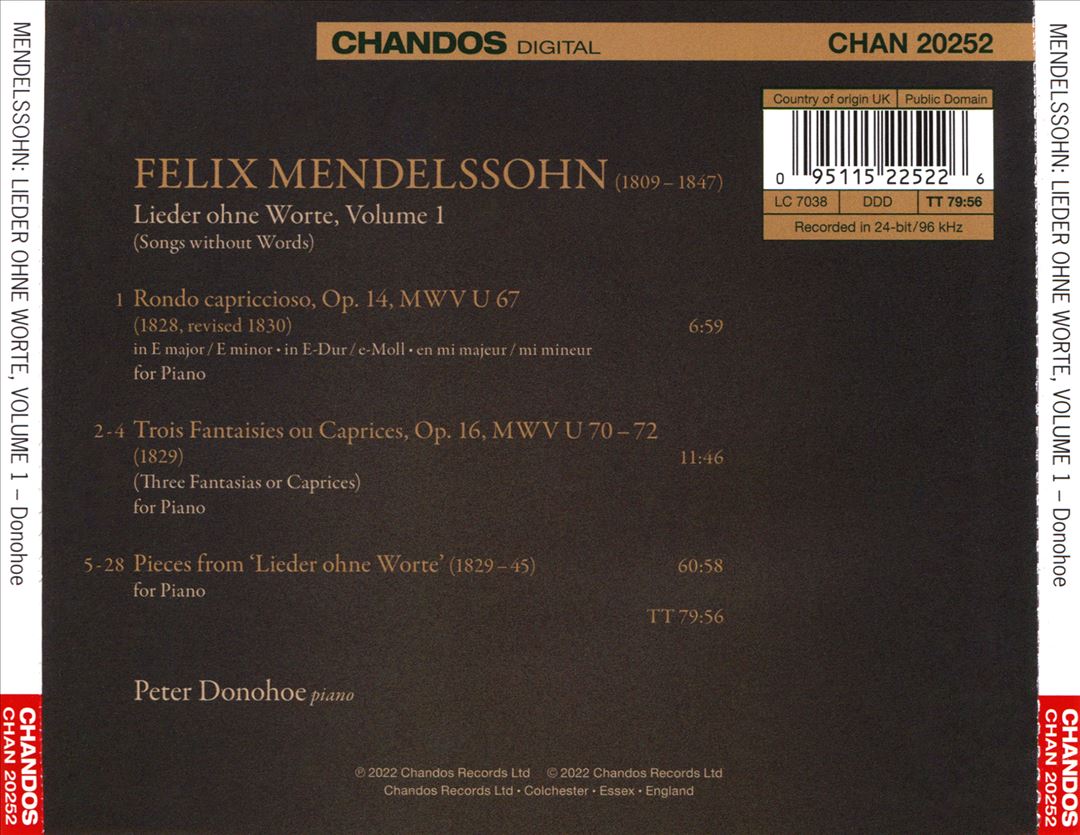 Mendelssohn: Songs without Words, Vol. 1 (Lieder ohne Worte) cover art