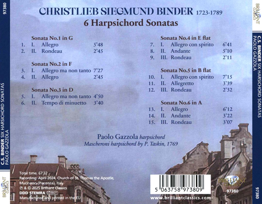 C.S. Binder: Six Harpsichord Sonatas cover art
