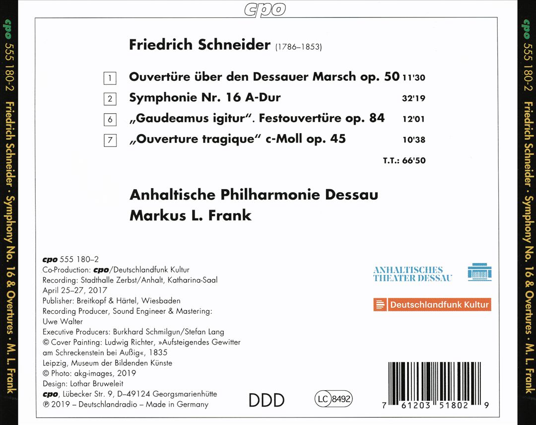 Friedrich Schneider: Symphony No. 16 cover art