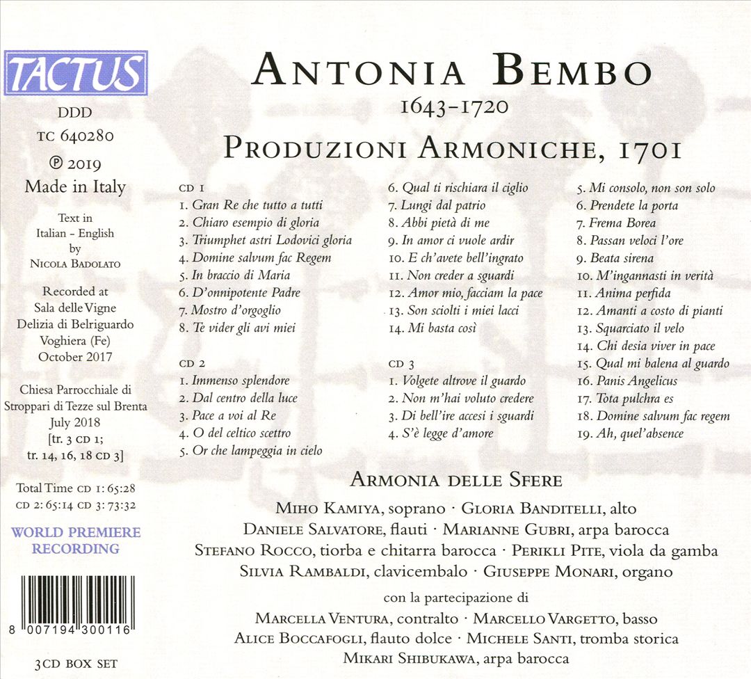 Antonia Bembo: Produczioni Armoniche, 1701 cover art