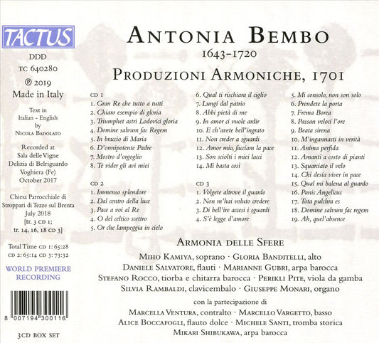 Antonia Bembo: Produczioni Armoniche, 1701 cover art