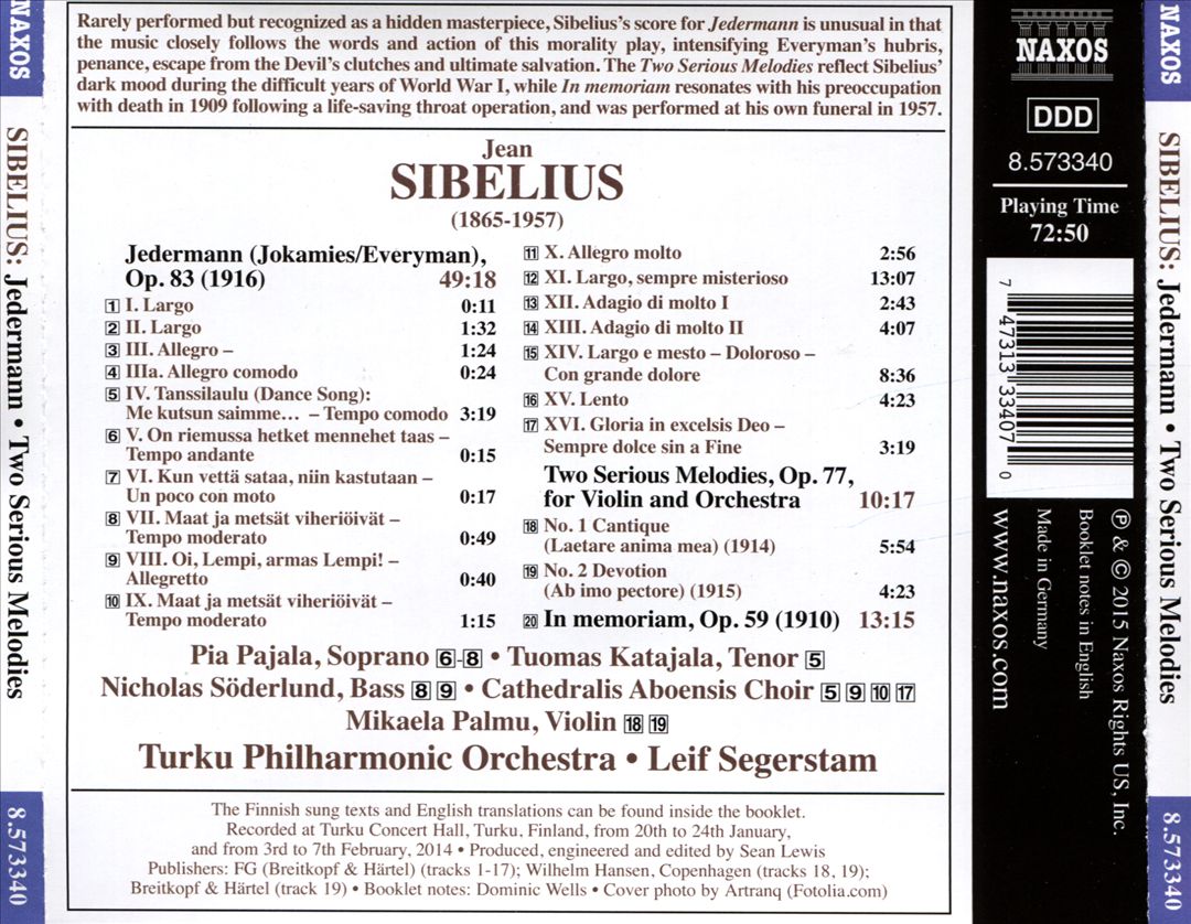 Sibelius: Jedermann; Two Serious Melodies; In Memoriam cover art