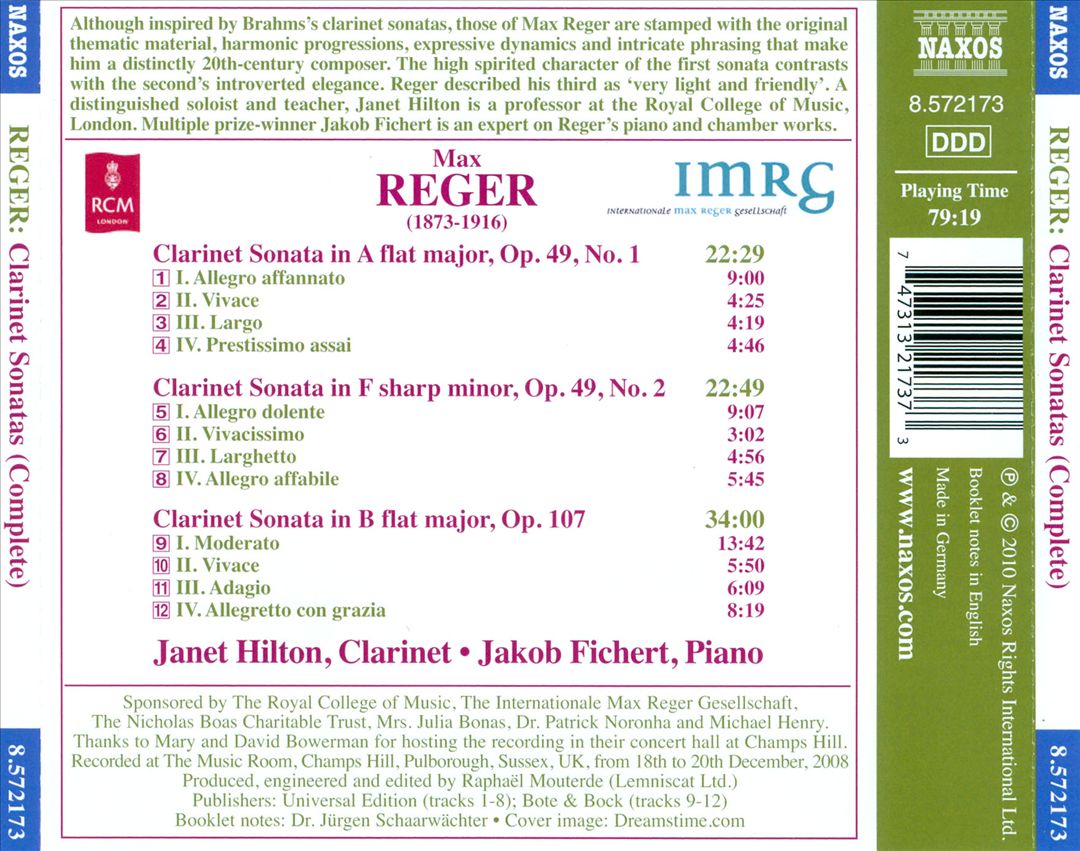 Max Reger: Clarinet Sonatas (Complete) cover art