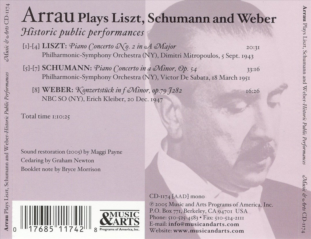 Arrau Plays Liszt, Schumann & Weber cover art