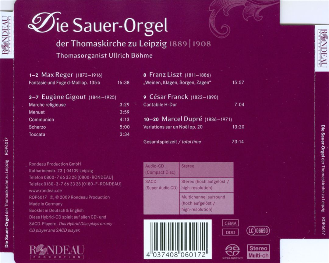 Die Sauer-Orgel der Thomaskirche zu Leipzig, 1889 - 1908 cover art