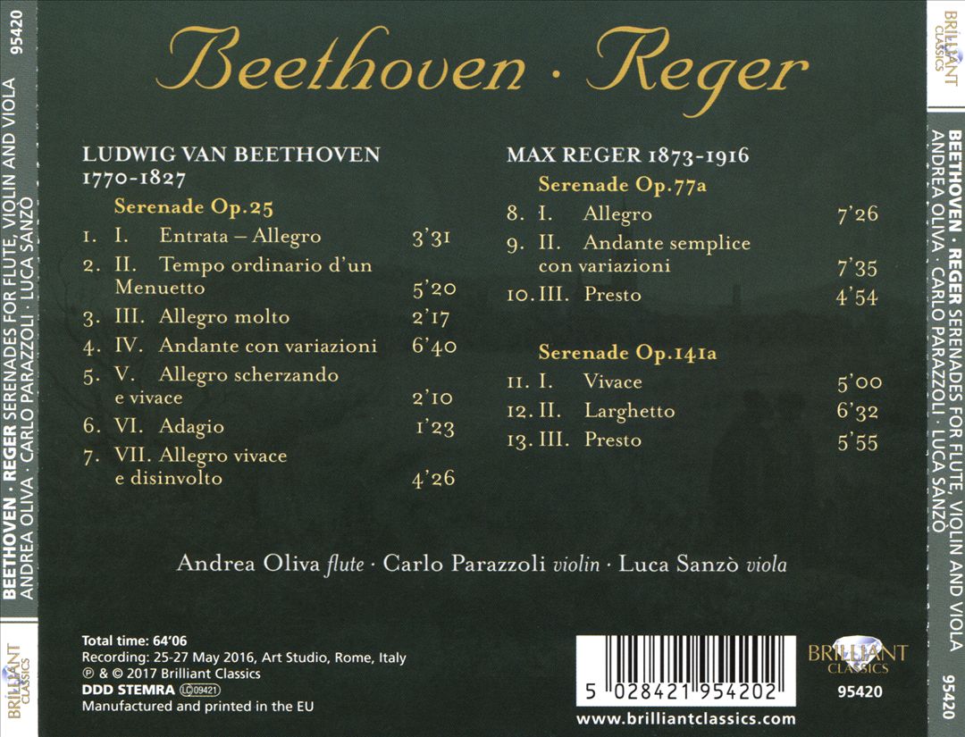 Beethoven, Reger: Serenades for Flute, Violin and Viola cover art