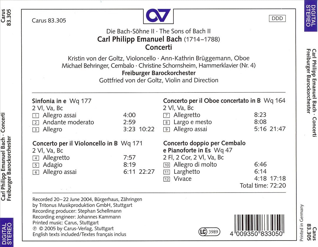 Carl Philipp Emanuel Bach: Concerti cover art
