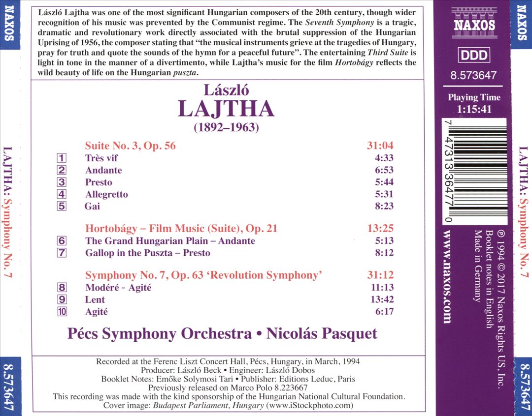 László Lajtha: Symphony No. 7; Suite No. 3; Hortobágy cover art
