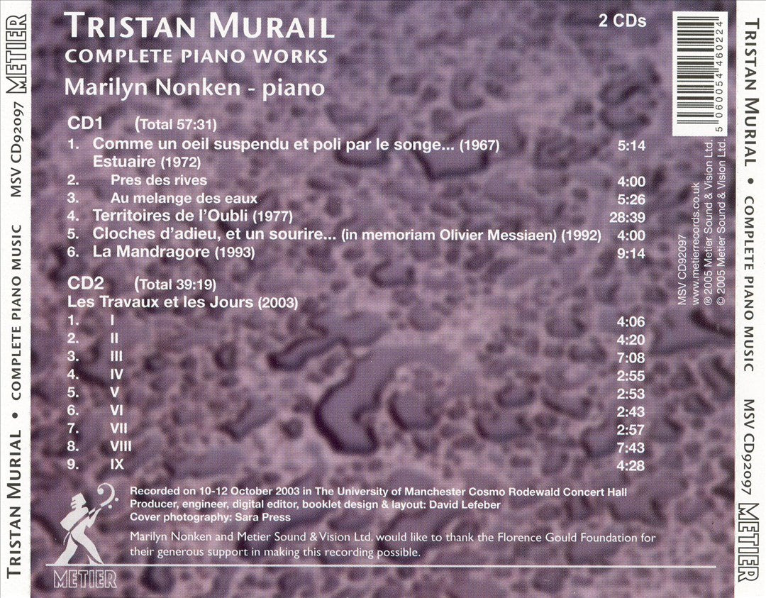 Tristan Murail: The Complete Piano Music cover art