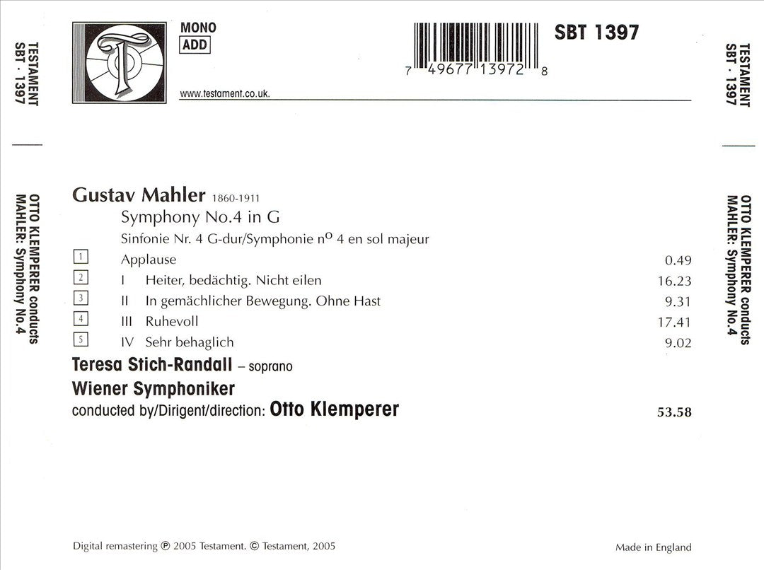 Mahler: Symphony No. 4 cover art