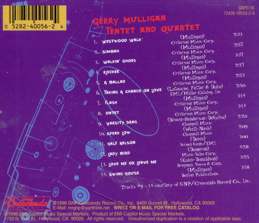 Original Gerry Mulligan Tentet and Quartet cover art