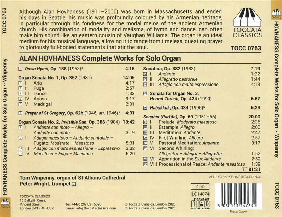 Alan Hovhaness: Complete Works for Solo Organ cover art