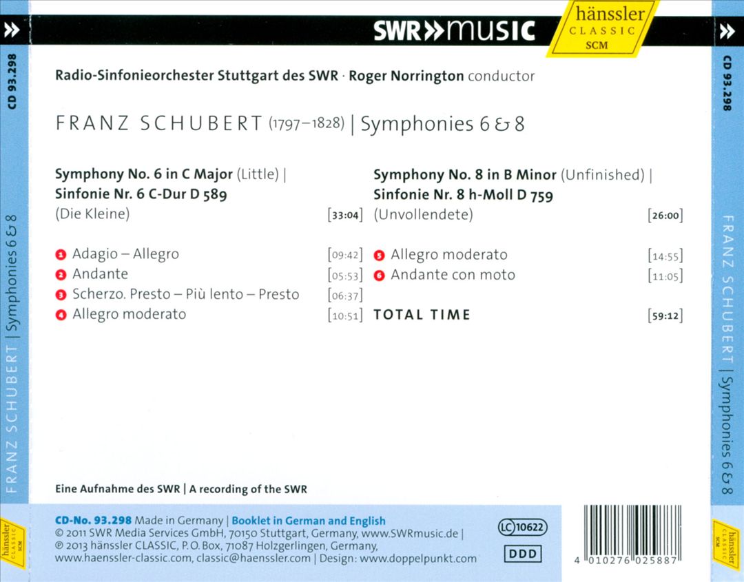 Schubert: Symphonies 6 & 8 cover art