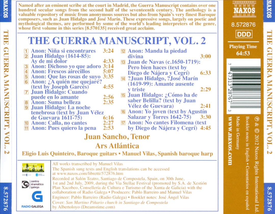 Guerra Manuscript, Vol. 2: 17th Century Secular Spanish Vocal Music cover art