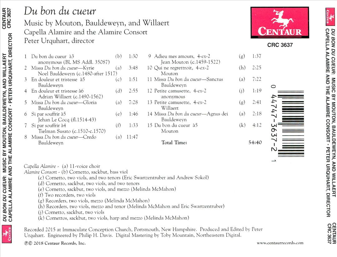 Du bon du cueur: Music by Mouton, Bauldeweyn, and Willaert cover art