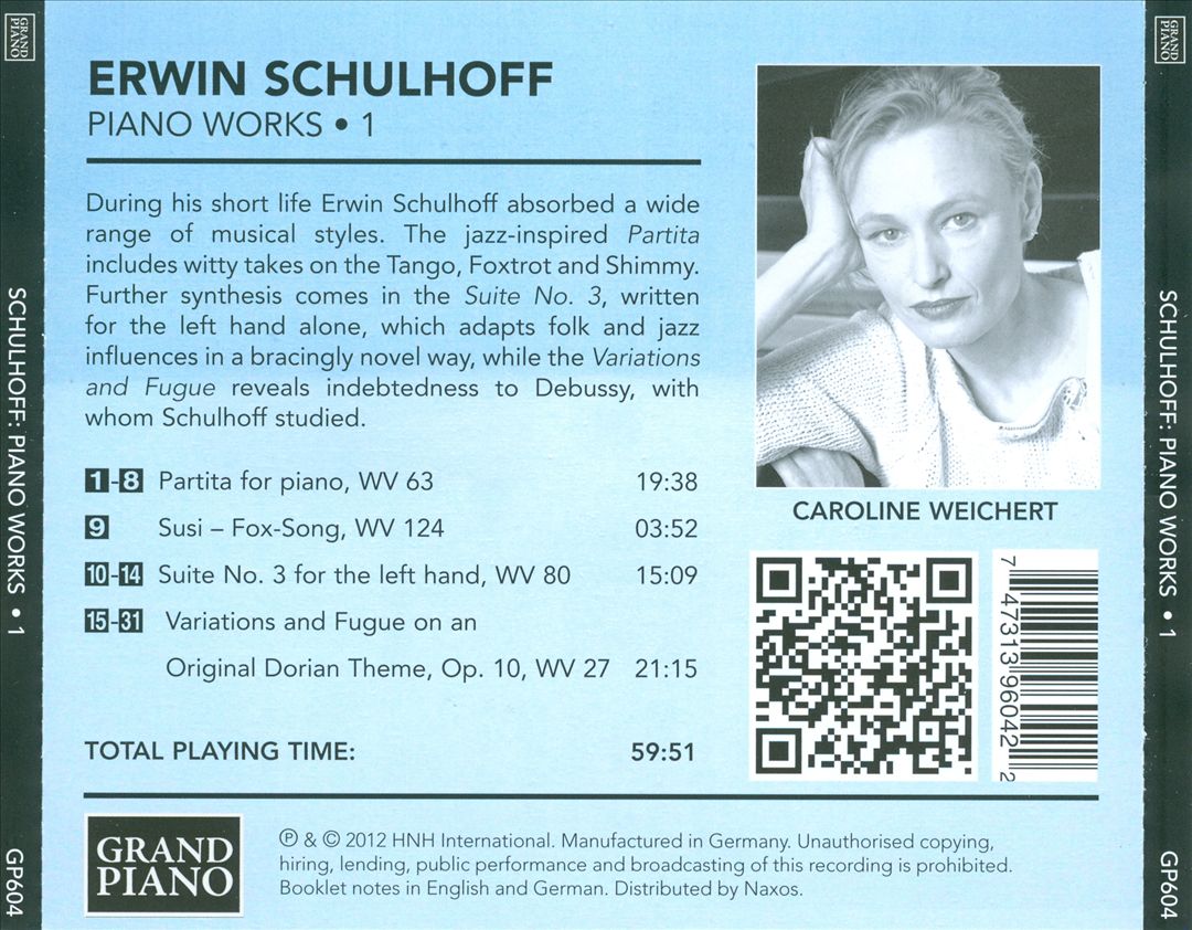 Erwin Schulhoff: Piano Works, Vol. 1 cover art