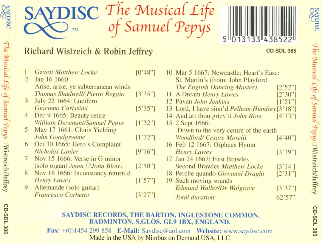 Musical Life of Samuel Pepys cover art