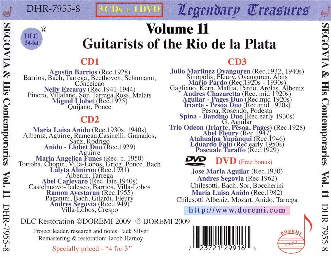 Andres Segovia and His Contemporaries, Vol. 11: Guitarists of the Rio de la Plata [3 CDs + DVD] cover art