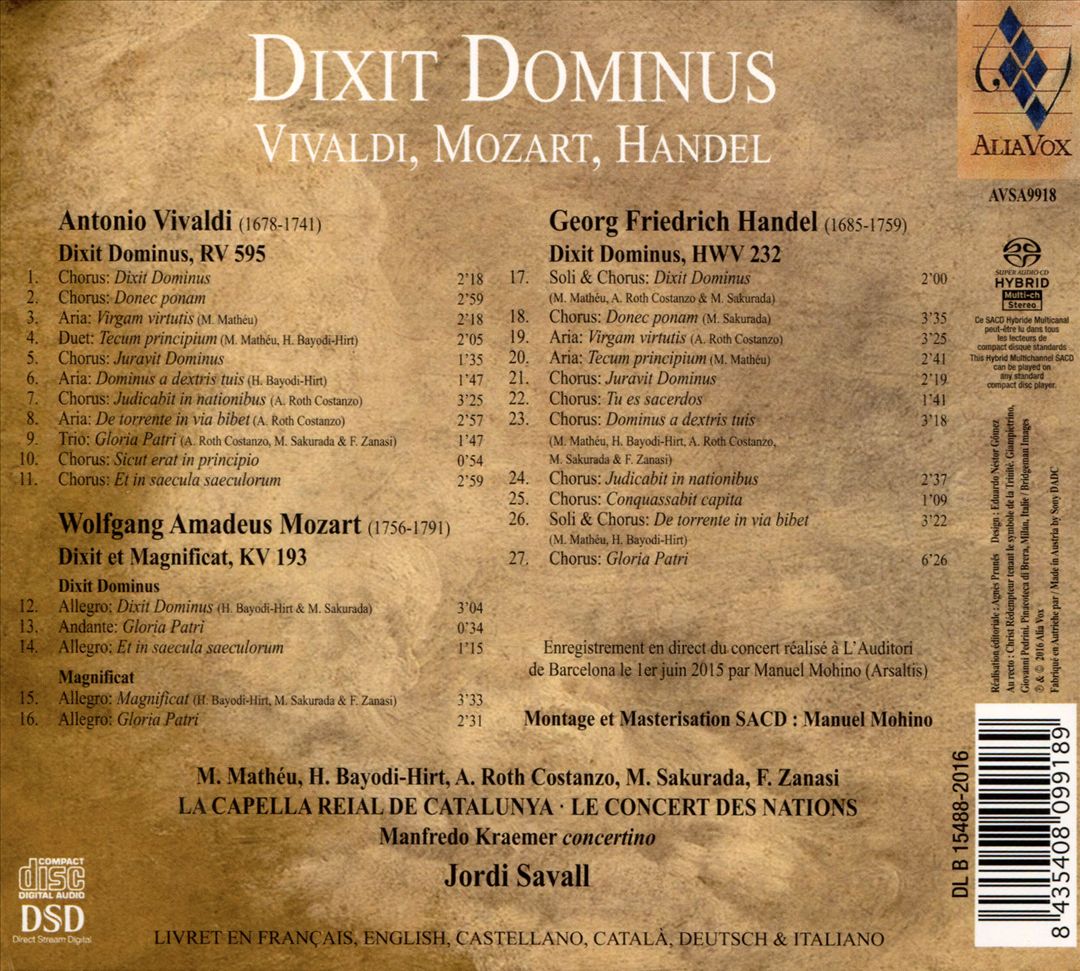 Dixit Dominus: Vivaldi, Mozart, Handel cover art