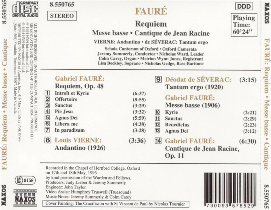 Fauré: Requiem; Messe basse; Cantique de Jean Racine cover art