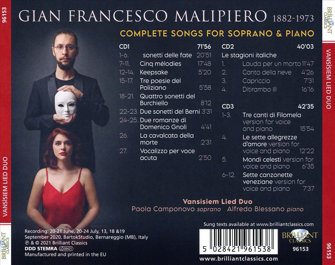 Malipiero: Complete Songs for Soprano & Piano cover art