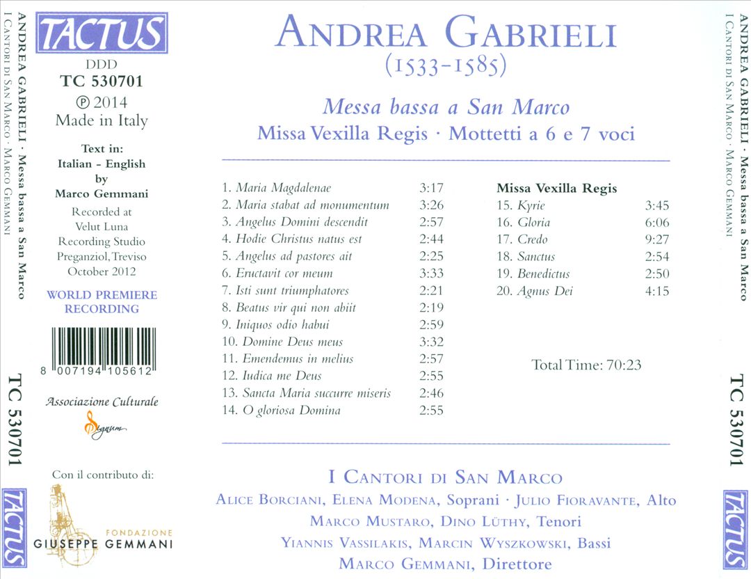 Andrea Gabrieli: Messa bassa a San Marco; Missa Vexilla Regis; Mottetti a 6 e 7 voci cover art