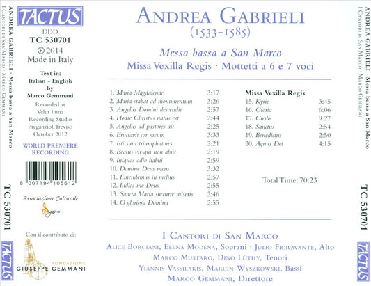 Andrea Gabrieli: Messa bassa a San Marco; Missa Vexilla Regis; Mottetti a 6 e 7 voci cover art