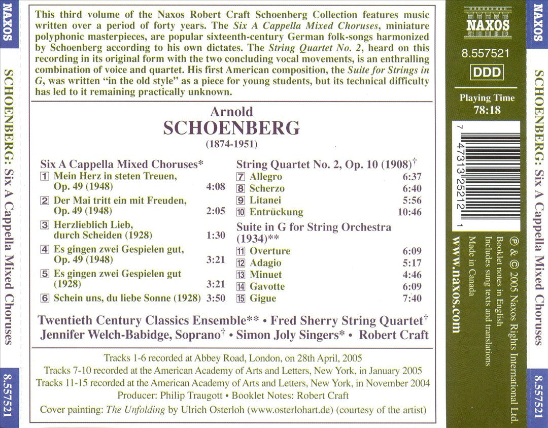 Arnold Schoenberg: Six A Cappella Mixed Choruses cover art