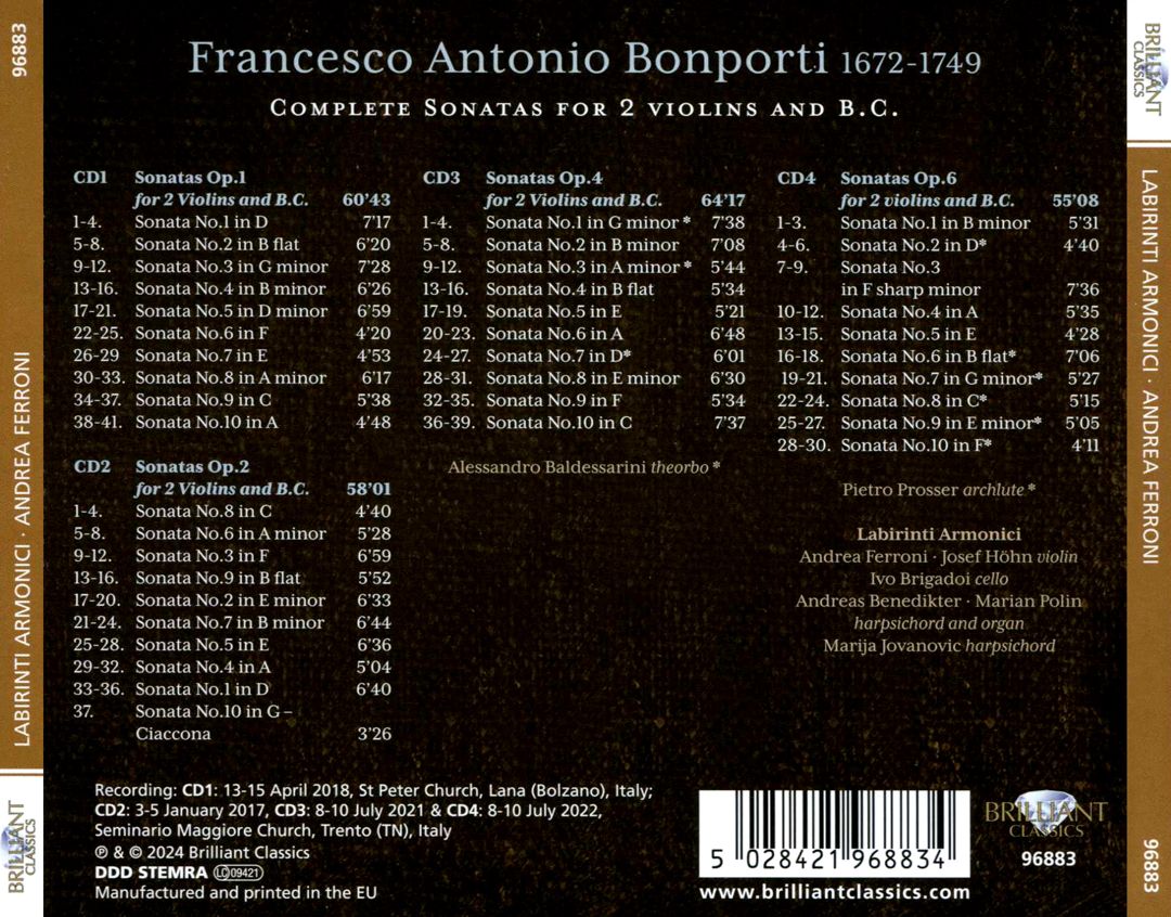 Bonporti: Complete Sonatas for 2 Violins and B.C. cover art