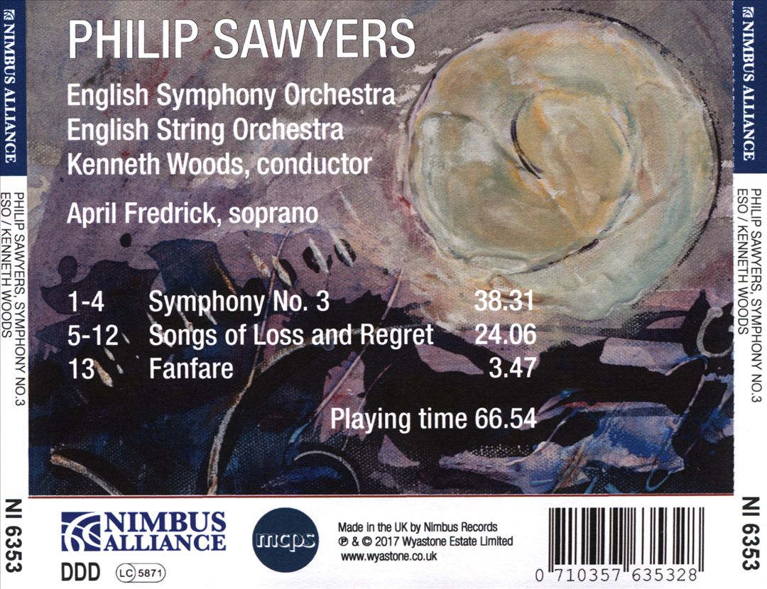 Philip Sawyers: Symphony No. 3; Songs of Loss and Regret; Fanfare cover art