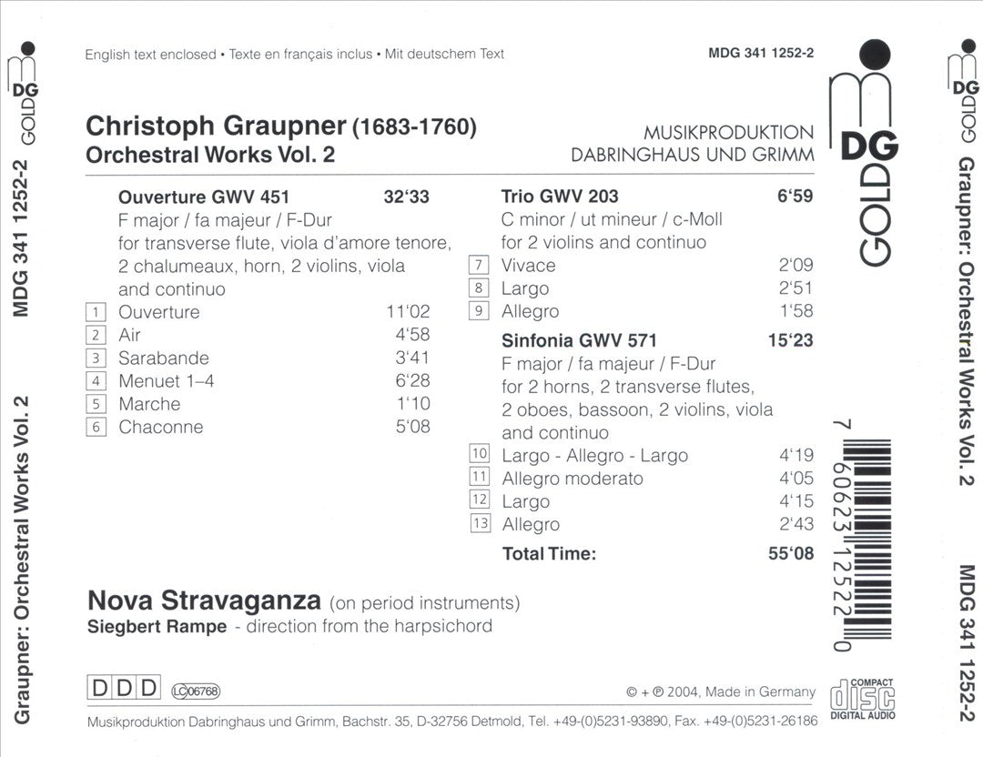 Christoph Graupner: Orchestral Works, Vol. 2 cover art