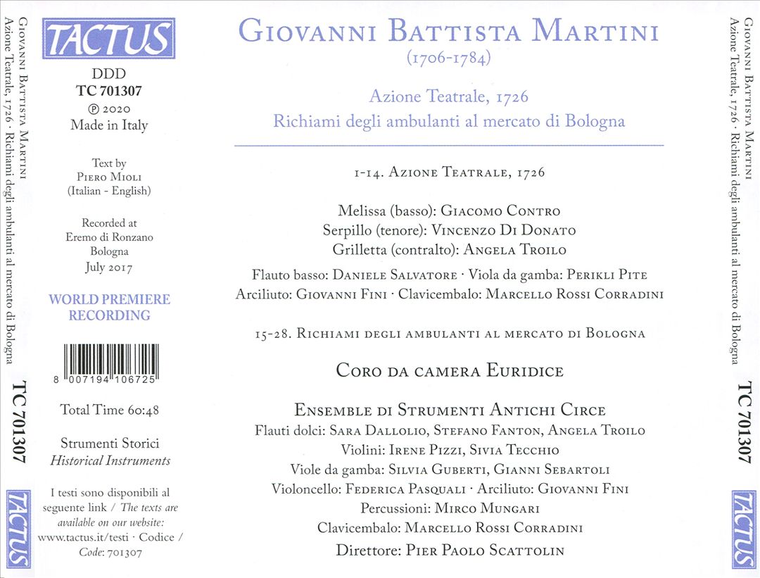 Giovanni Battista Martini: Azione Teatrale; Richiami degli ambulanti al mercatodi Bologna cover art