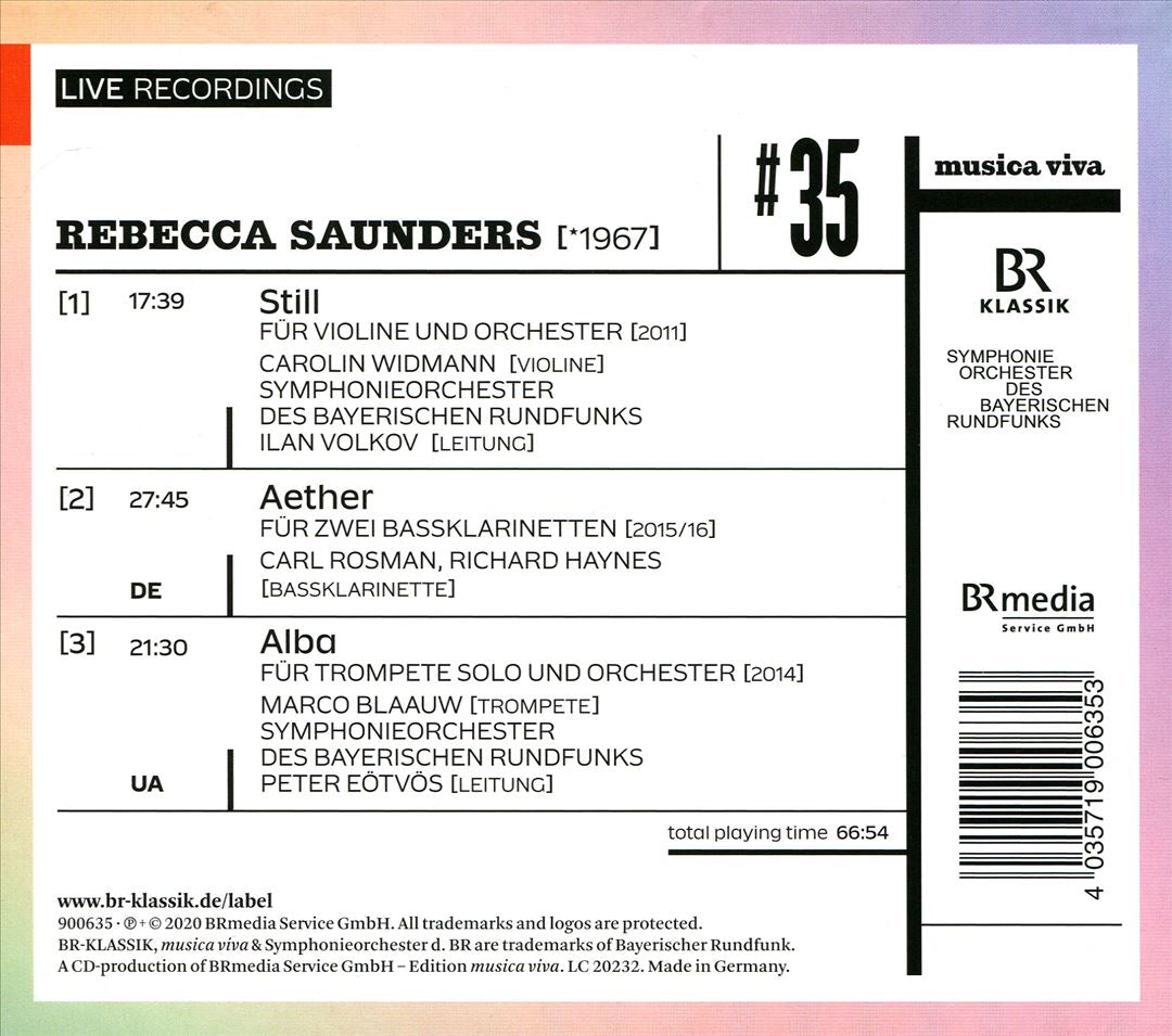 Musica Viva, Neue Folge, Vol. 35: Rebecca Saunders - Still; Aether; Alba cover art