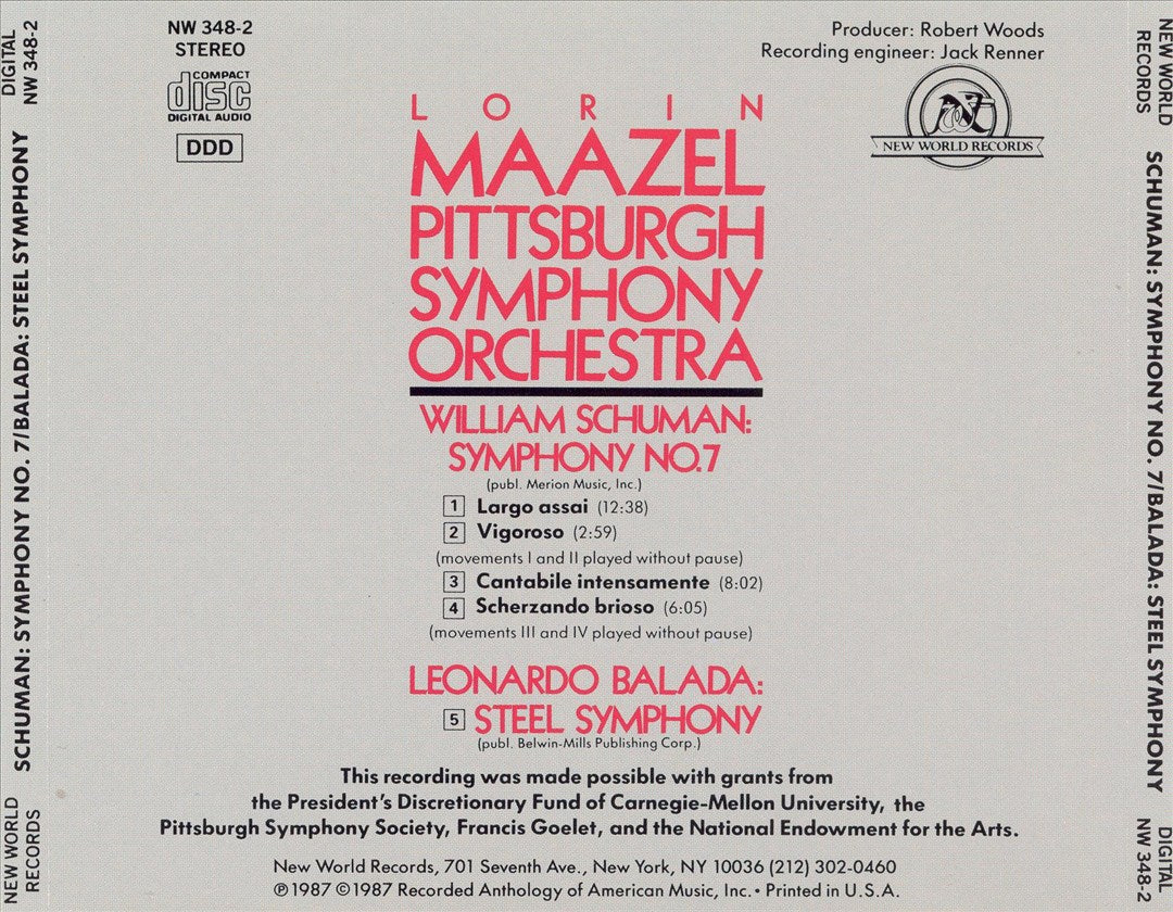 William Schuman: Symphony No. 7; Leonardo Balada: Steel Symphony cover art