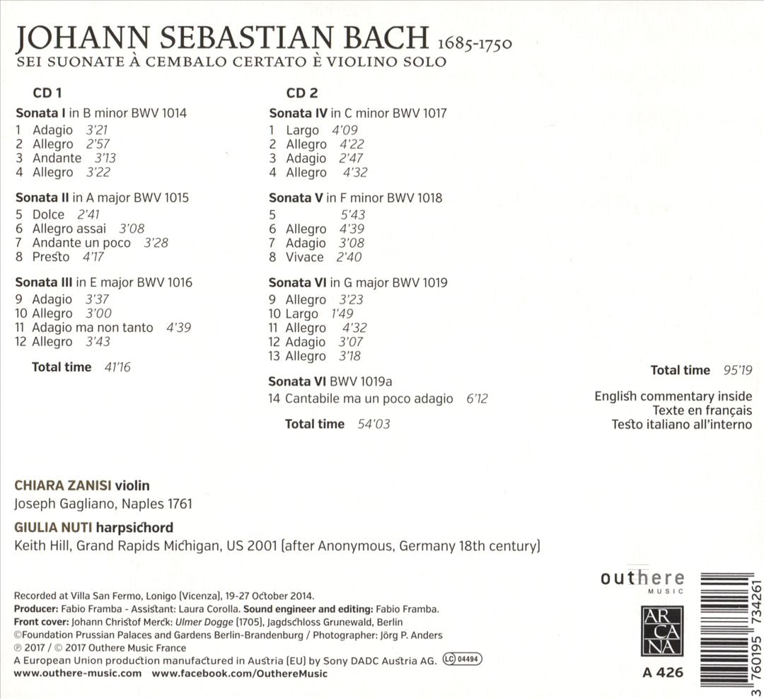 Bach: Sei Suonate à Cembalo Certato è Violino Solo cover art