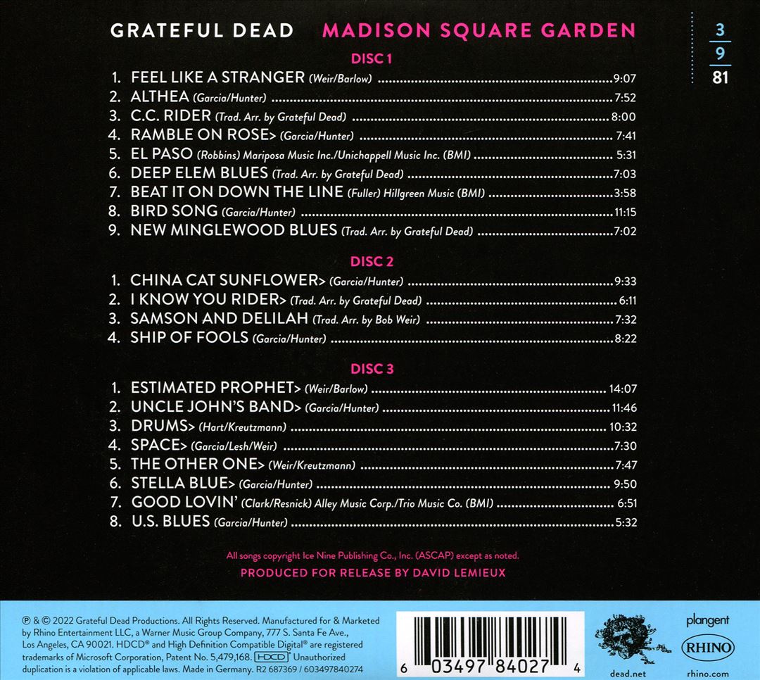 Madison Square Garden 3/9/81 cover art