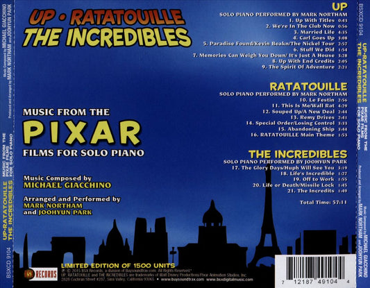 Up, Ratatouille, The Incredibles: Music from the Pixar Films for Solo Piano cover art