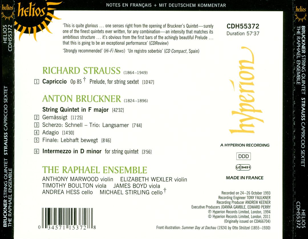 Bruckner: String Quintet; Intermezzo; Strauss: Prelude to Capriccio cover art