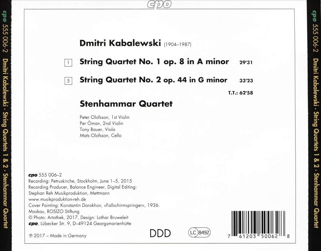 Dmitri Kabalevsky: String Quartets 1 & 2 cover art