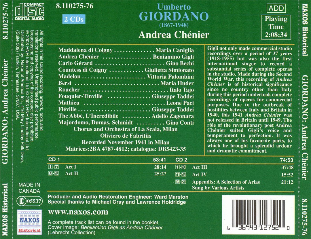 Giordano: Andrea Chénier cover art