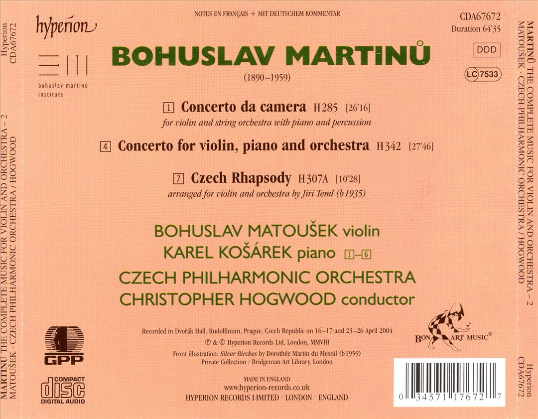 Martinu: The Complete Music for Violin and Orchestra, Vol. 2 cover art