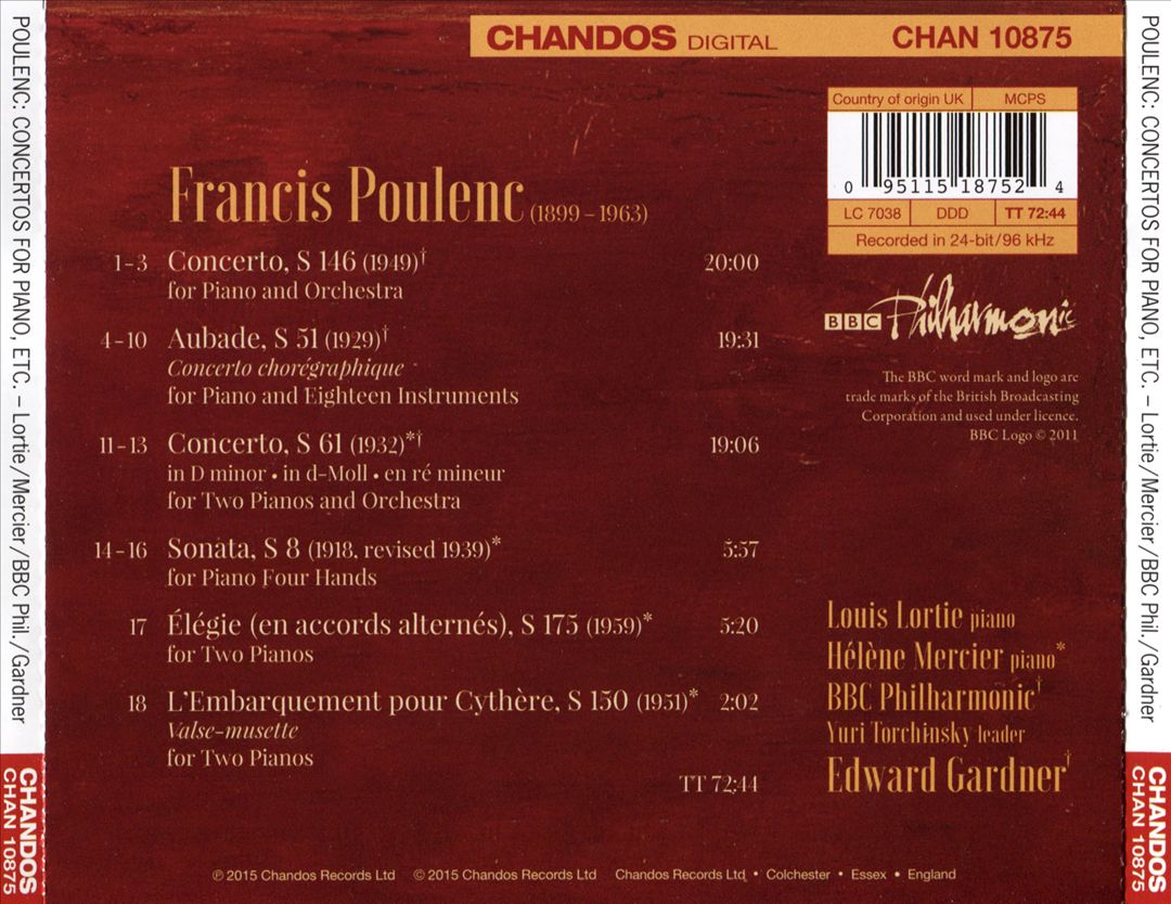 Poulenc: Piano Concertos; Aubade cover art