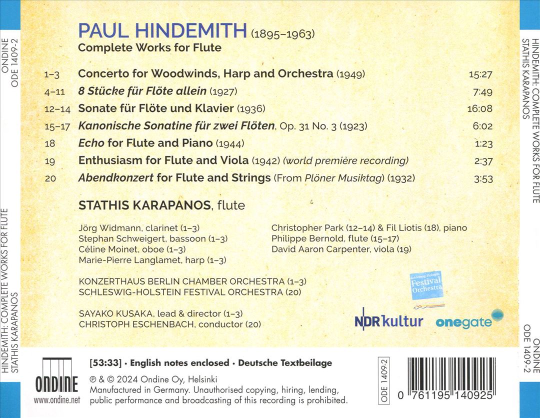 Hindemith: Complete Works for Flute cover art