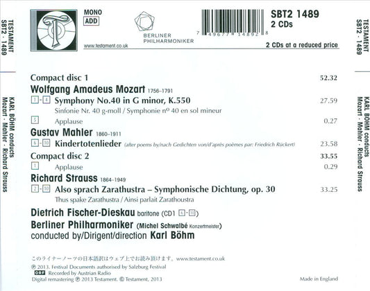 Mozart: Symphony No. 40; Mahler: Kindertotenlieder; R. Strauss: Also sprach Zarathustra cover art