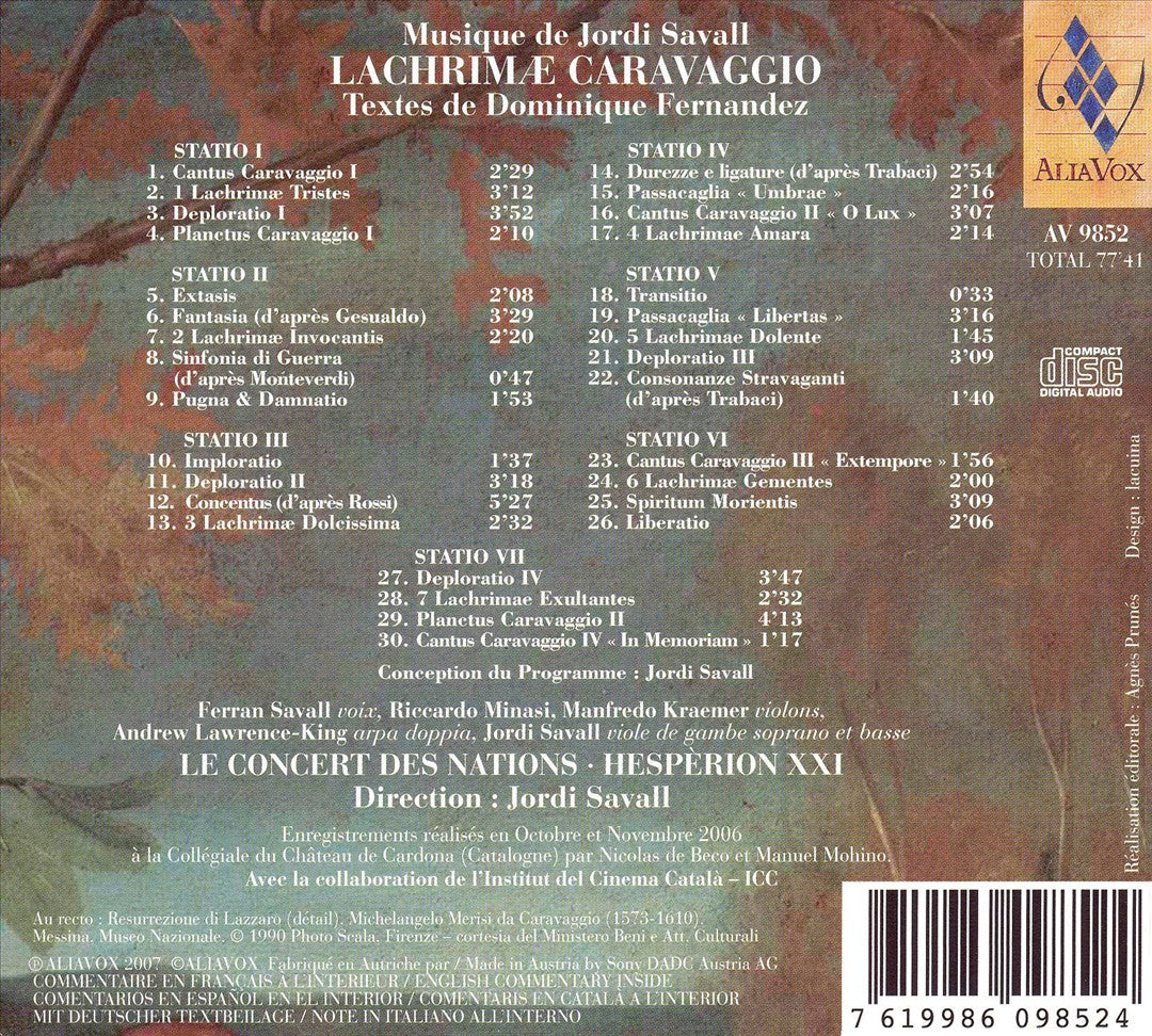 Jordi Savall, Dominique Fernandez: Lachrimae Caravaggio cover art